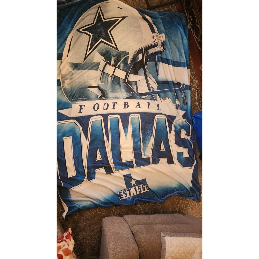Dallas Cowboys NFL Football Blanket Blue White Fan Souvenir Est. 1960